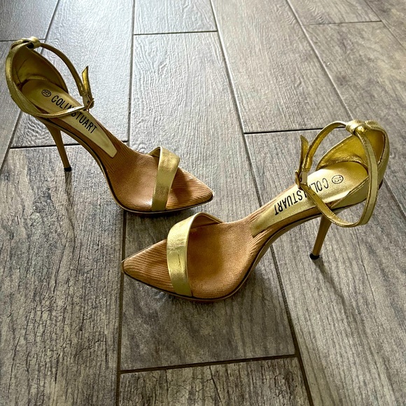 Colin Stuart Shoes - Gold Pointed Toe Ankle Strap Sandals